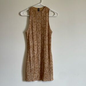 Motel Rocks Tan Mini Dress with White Mushroom Print